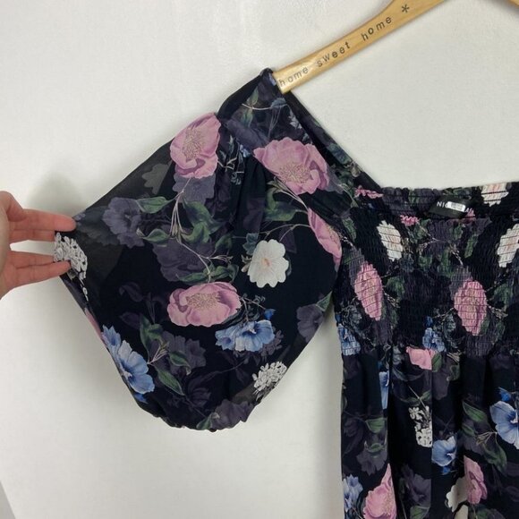 Nicholas 100% Silk Floral Square Neck Smocked Puff Sleeve Blouse Australia Top 6 - Picture 9 of 14